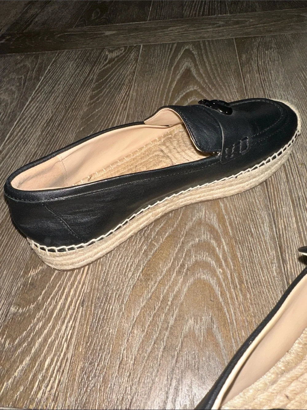 Coach Camilla Black Leather Espadrille Platform Loafers Women’s Size 8